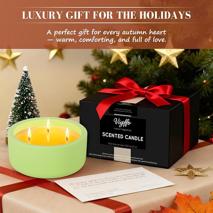 Viyffo Fall Candles - Lemon & Vanilla, 3 Wick Large Scented Candle, 20oz Soy Candles for Women & Men, Non Toxic Aromatherapy Candle, Ceramic Velas Perfect for Autumn Home Decor & Gift - Bloomnest