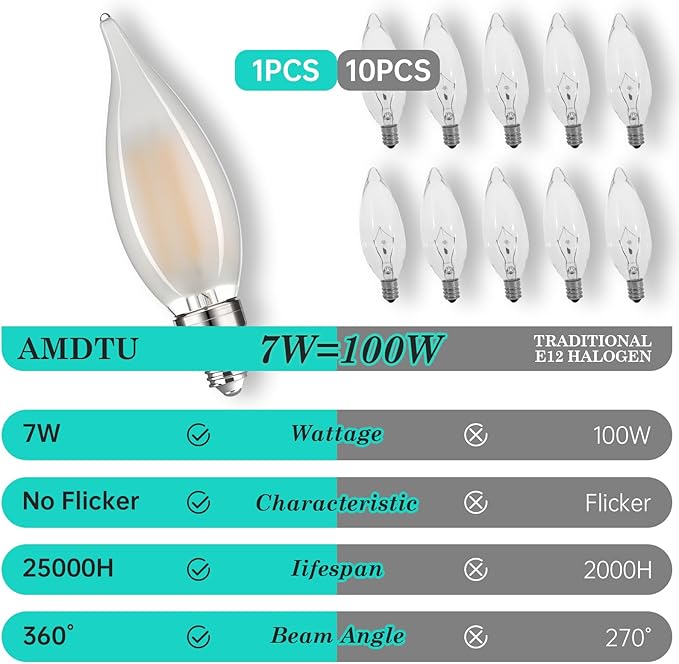 E12 100W Equivalent LED Candelabra Bulb, Cool White 6000K, Dimmable Frosted CA10 Candle, Small Base, Ideal for Living Rooms, Dining Rooms, and Hallways, Energy-Efficient Indoor Lighting - Bloomnest