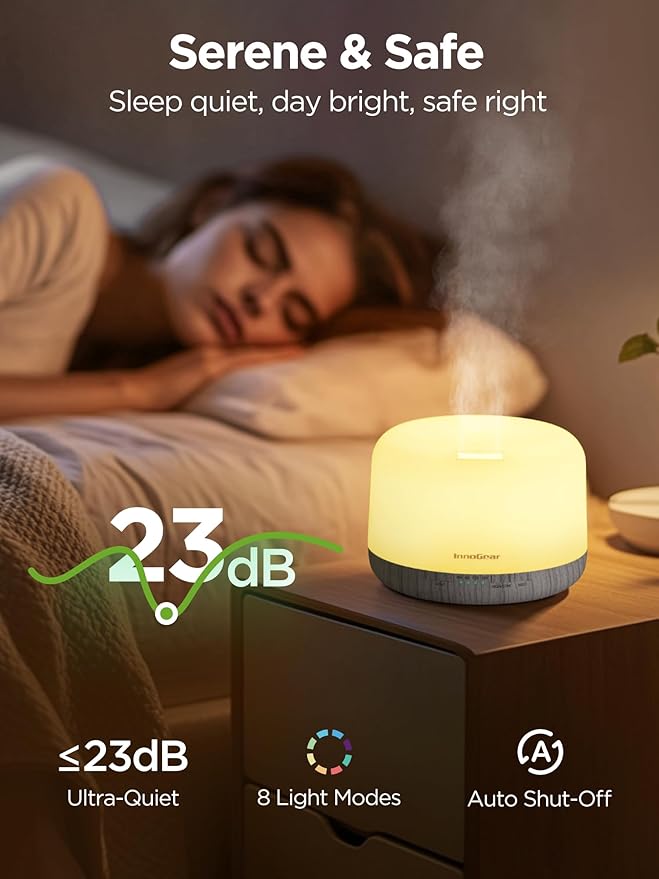 InnoGear Aromatherapy Diffuser & 10 Essential Oils Set, 500ml Essential Oil Diffuser with Remote Control Ultrasonic Cool Mist Scent Humidifier Vaporizer Auto-Off Timer for Room Office Home, White - Bloomnest
