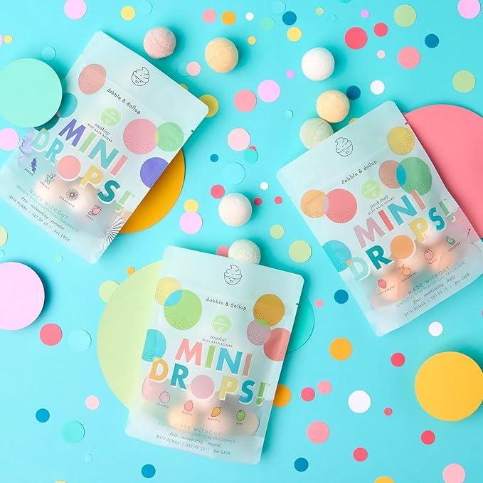 Dabble & Dollop Mini Bath Bombs, 100% Natural Droplets for Kids, Variety Pack - Resealable Pouches, Fizzy, Moisturizing & Fun, Vegan, Gluten-Free, Cruelty-Free (Set of 36) - Bloomnest