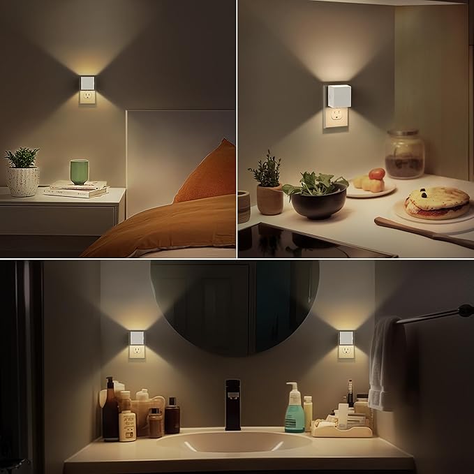 DORESshop LED Night Lights Plug into Wall [2 Pack], Plug in Nightlight, 3 Level Brightness Adjustable Night Light, Dusk to Dawn Sensor, Nightlights for Adults, Bedroom, Bathroom, Hallway, White - Bloomnest