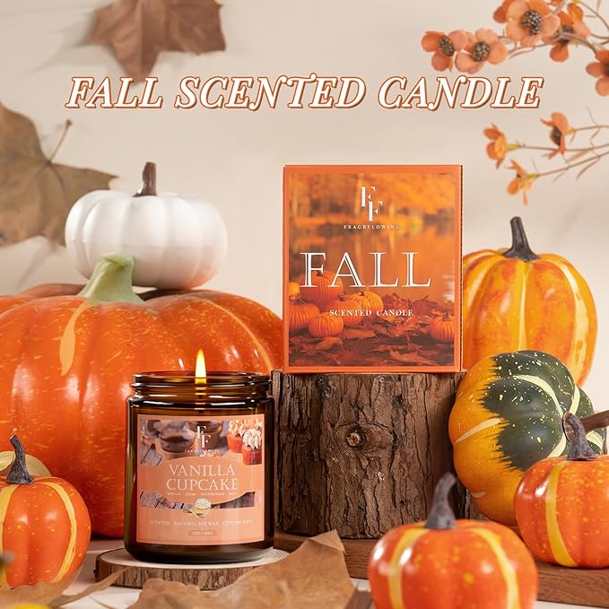 Fall Candle, Vanilla Cupcake Scented Candles for Home, Natural Soy Autumn Candle Aromatherapy Candle, 7 oz Jar Candles Fall Gifts for Women Men - Bloomnest
