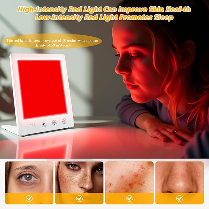 Sun Light Therapy Lamp with Red Light - 10000 Lux LED Sun Light Therapy Lamp for Face, Improving Mood, Energy, Sleep & Skin Care, with 4 Light Modes & 5 Brightness Levels, Timer, UV-Free Bloomnest