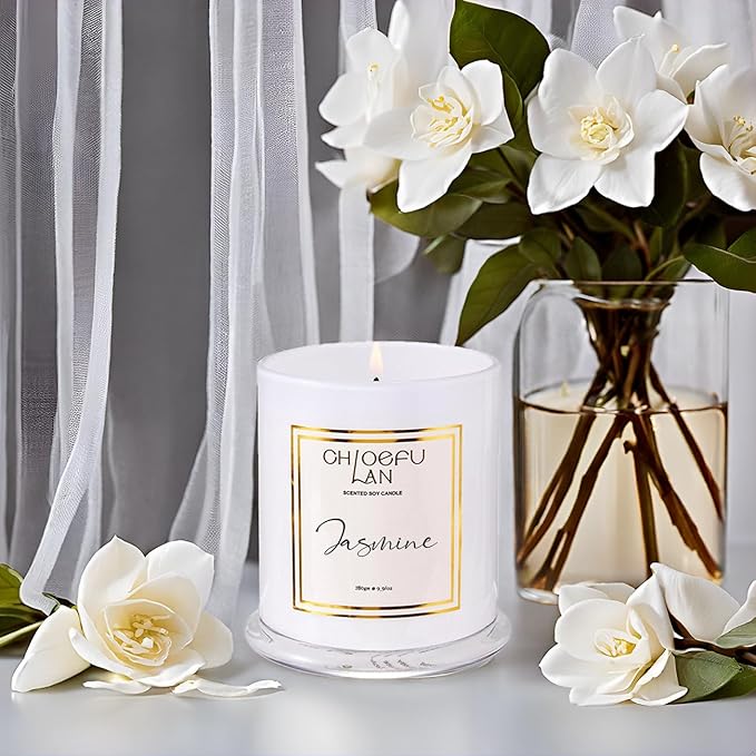 Chloefu LAN Jasmine Candle, Mothers Day Gifts Candles for Women, Scented Candles for Home Decor, Luxury White Natural Soy Candle, Wedding, Bachelorette & Bridal Shower Gift for Bride, 70 Hours 10 oz - Bloomnest