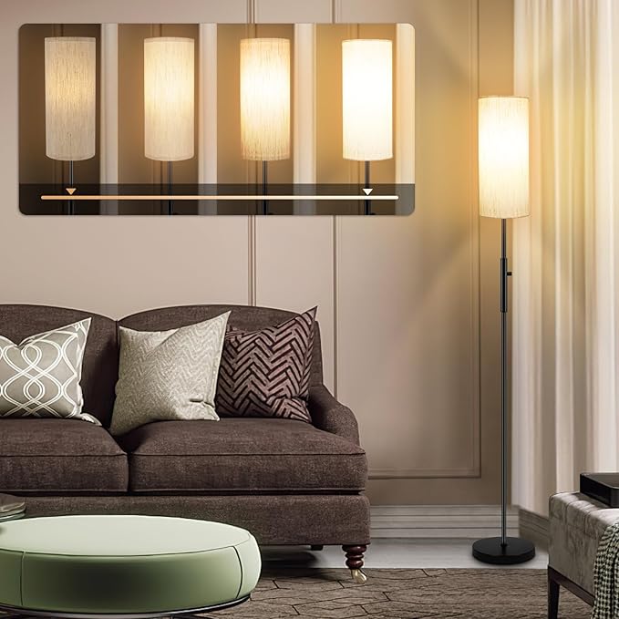 Floor Lamps for Living Room, Modern Standing Lamp, Minimalist Pole Lamps, Stepless Dimmable 9W Bulb Included, Tall Lamp with Linen Shade, Lamps for Bedroom, Office, Kids Room, Reading Light - Bloomnest