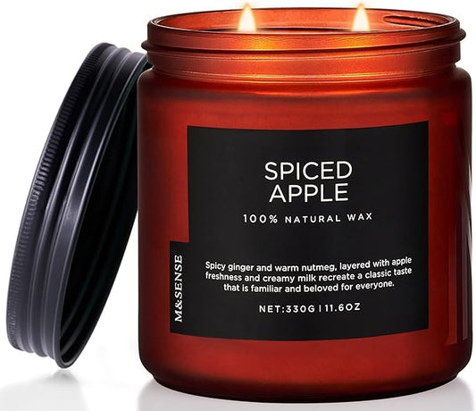 M&SENSE Spiced Apple 2 Wick Fall Scented Candle, 11.6oz Natural Soy Wax Candle for Autumn Decor, Up to 70 Hours Burn Time, Strong Fall Scented Candle Gift for Christmas Holiday Celebration - Bloomnest