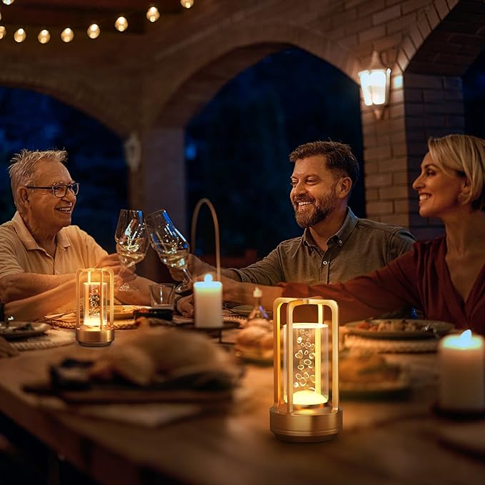 Portable Table Lamp for Outdoor Indoor: Cordless Rechargeable Desk Lamp with 3 Color Stepless Dimmable - Metal Battery Operated Small Lantern Light for Restaurant/Bedroom/Bar/Coffee Shop/Camping - Bloomnest