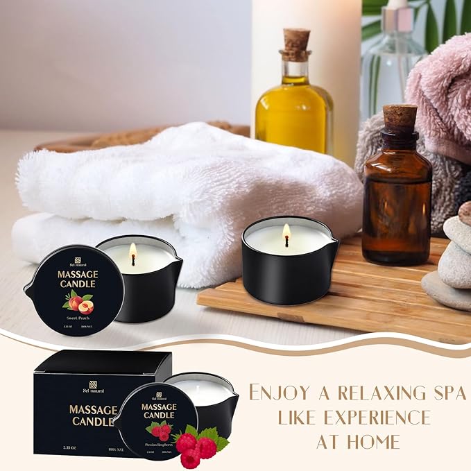 3 Pack Massage Oil Candles 2.35oz Low Temp Massage Candles 3 Scent Spa Therapy Body Oil Home Gift for Relaxation, Couples, or Self-Care (2.35 oz, Sweet Peach, Passion Raspberry, Tropical Mango) - Bloomnest