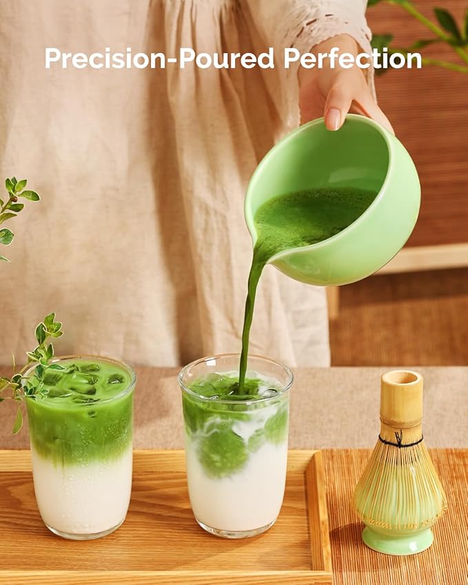 Maestri House Matcha Whisk Set, 7-Pc Complete Matcha Kit with Spouted Ceramic Bowl, Bamboo Whisk and Holder, Scoop, Spoon Rest & Sifter, Tea Cloth – Ideal Gift for Matcha Lovers (Green) - Bloomnest