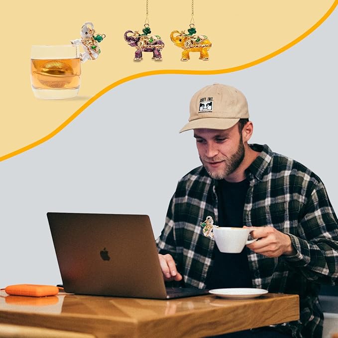 Stainless Steel Metal Tea Ball, 1.37-inch Tea Strainer, Crystal Diamond Elephant Tea Infuser for Loose Leaf Tea Festival Gifting and Personal Use, Gift Box Packaging（White）