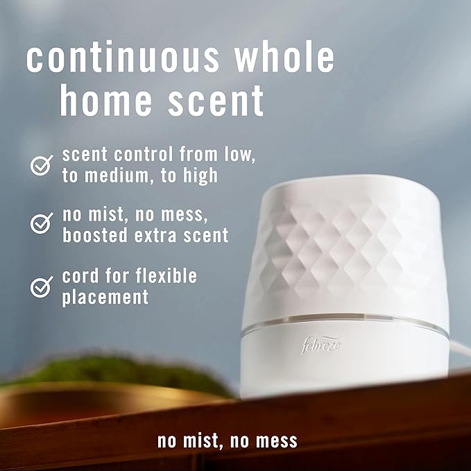 Febreze Plug Scent Booster Starter Kit, Oil Diffuser, Air Freshener Plug in, Continuous Scent Device + 2 Gain Original Refills - Bloomnest