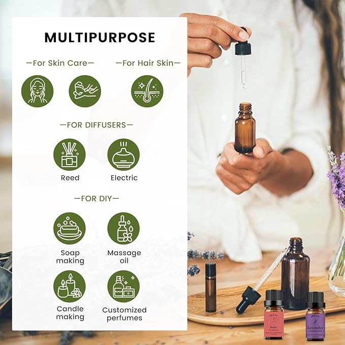 yethious 2 Pack Lavender Rose Essential Oil Set 100% Pure Organic Lavender Aromatherapy Oil Rose Fragance Oil for Diffuser Essential Oil Set - Bloomnest