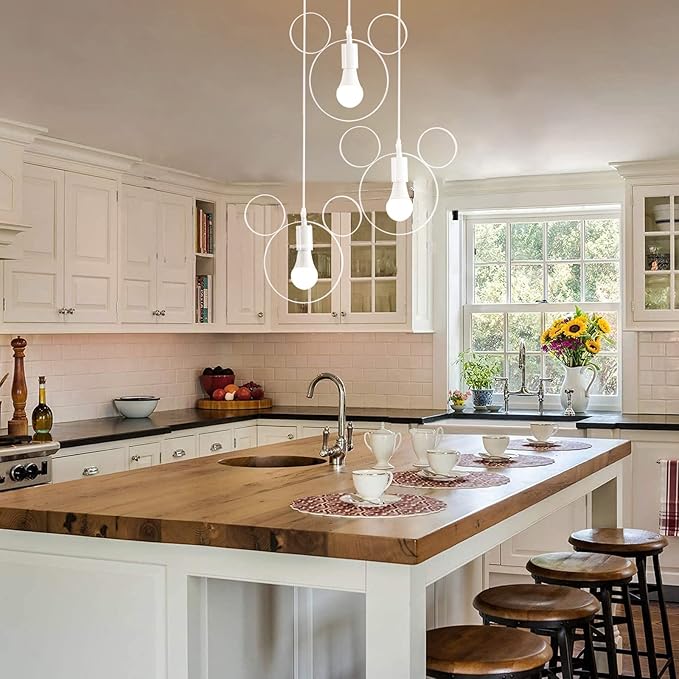 Cartoon Mouse Pendant Light Fixtures，3-Lights White Iron Chandelier Cute Fun Children's Bedroom Ceiling Lamp Shade Wrought Iron Hanging Lights for Kitchen Island Cafe Dining Room - Bloomnest