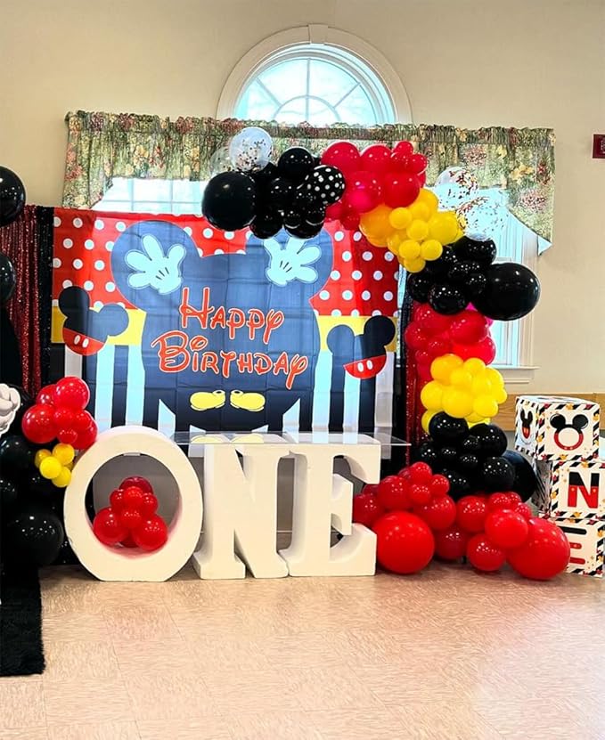 166Pcs Red Yellow Black Balloon Garland Arch Kit - Mouse Party Decorations with 18 12 10 5 Different Sizes Latex Party Balloons for Birthday Baby Shower Cartoon Game Theme Backdrop Decorations - Bloomnest
