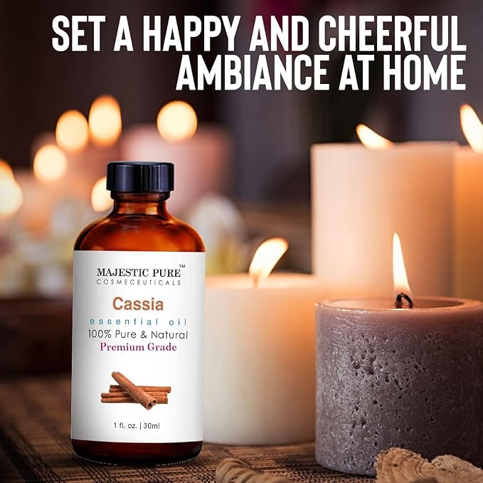 Majestic Pure Cassia Essential Oil with Glass Dropper - 1 Fl Oz - 100% Pure and Natural Cassia Oil - Premium Grade Essential Oils for Diffuser, Aromatherapy, Soap and Candle Making - Bloomnest