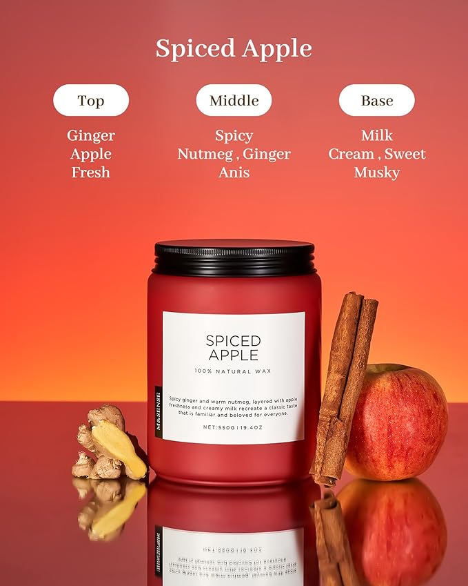 M&SENSE Spiced Apple Scented Candles for Home Natural Soy Wax 19.4oz 110 Hours Large Long Lasting Highly Scented Classic Christmas Holiday 2 Wicks Candle Gift Home Decor - Bloomnest