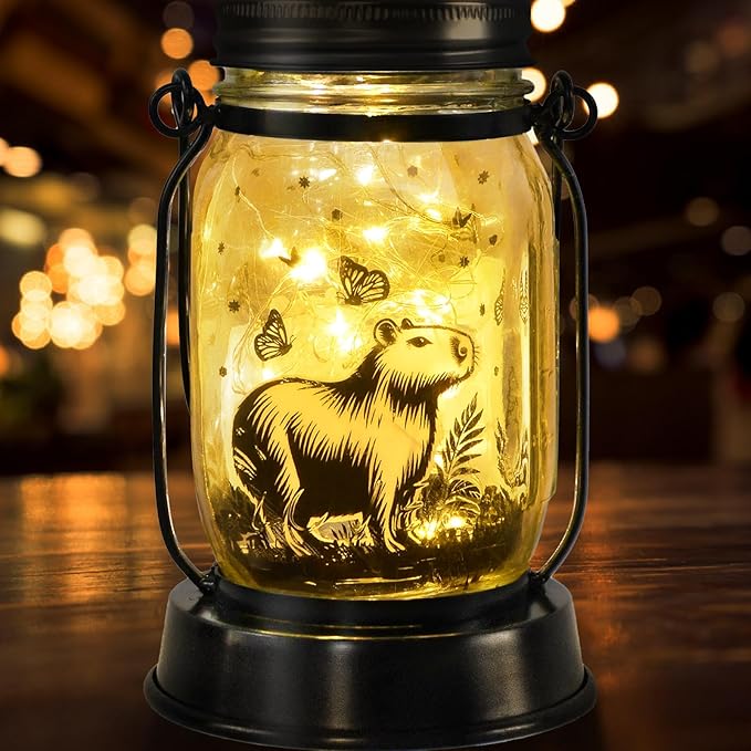 Capybara Gifts for Women/Men Capybara Solar Lanterns Mom Grandma Birthday Present Lantern Memorial Lights Solar Garden Decoration Outside for Yard, Patio,Backyard,Porch Torches - Bloomnest
