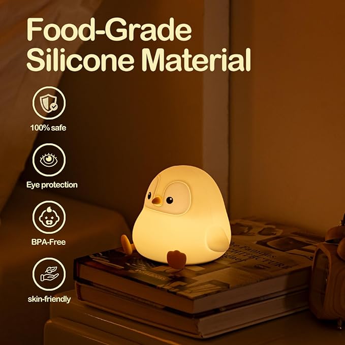 ATSUI Penguin Night Light, LED Squishy Novelty Animal Night Lamp, Food Grade Silicone, 2 Level Dimmable, Nursery Nightlight for Desk Decor, Funny Gifts Stuff for Boys Girls Baby, White Elephant Gifts - Bloomnest