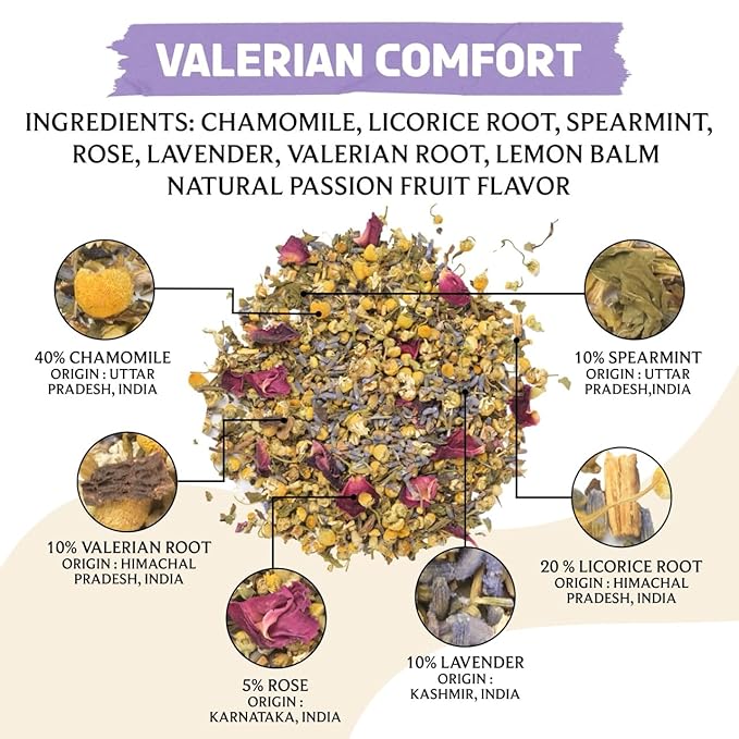 BREWIX, Valerian Comfort Tea for Sleep and Relaxation (40+ Cups, 2.82oz/80g) Caffeine-Free and Calming for Bedtime | Valerian Root, Chamomile & Lavender | Perfect Wellness Sleep - Bloomnest