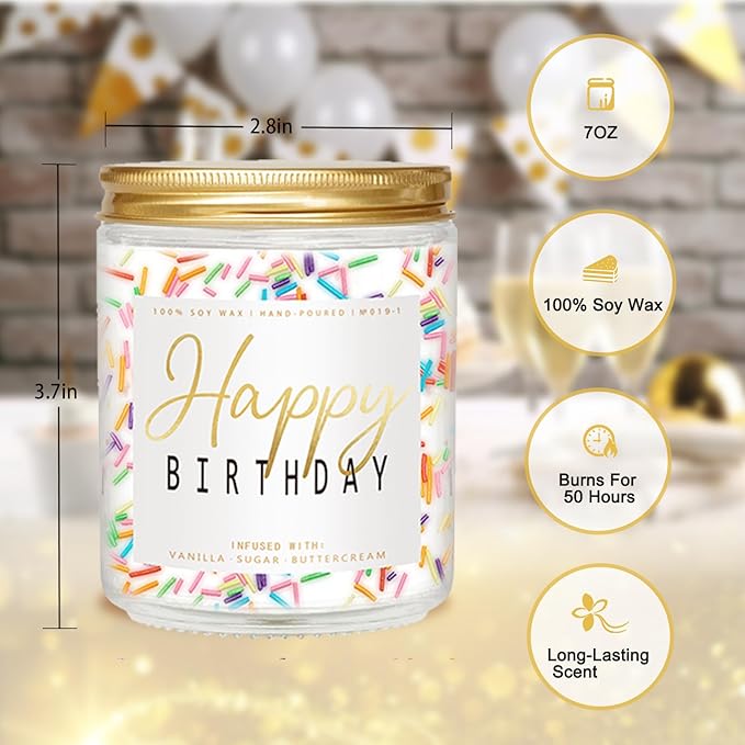 Happy Birthday Candle - Vanilla Cream Birthday Candle, Unique Birthday Gifts for Women - 7oz Scented Candle with Sprinkles, Birthday Gifts for Men/Best Friend - Bloomnest