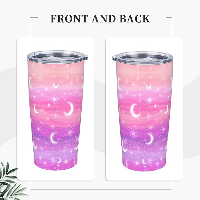 Star and Moon Tumbler with Lid and Straw 20 oz Stainless Steel Cup Insulated Tumbler Coffee Mug for Home Office or Car Christmas Birthday Gifts - Bloomnest