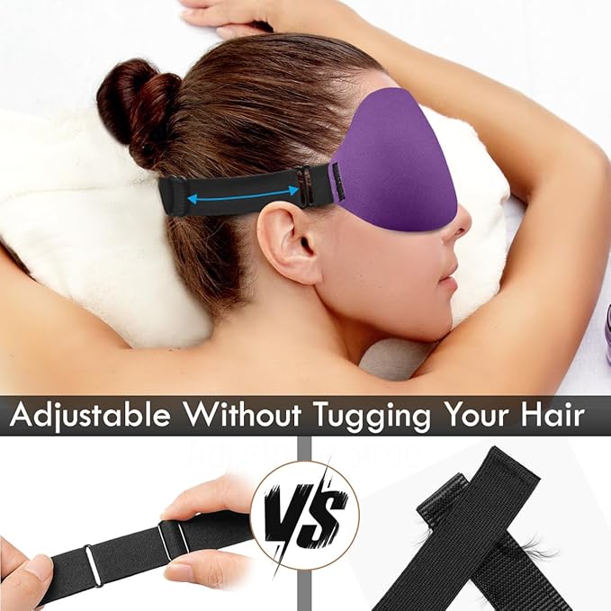 DTS Eye Masks for Side Sleepers Men Women Zero Eye Pressure 3D Cups Complete Light Blocking Night Blindfold with Adjustable Strap Shade Cover Sleeping Mask for Travel Nap Work Home (Purple) - Bloomnest