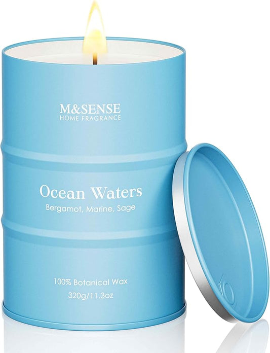 M&SENSE Ocean Waters Scented Candles Summer Soy Candle,Beach Candle for Stress Relief Meditation Relaxing, Housewarming Gifts for Women Men, 11.3oz 70 Hour Long Burning - Bloomnest