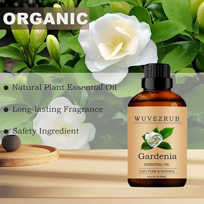 Gardenia Essential Oils 60ML, 100% Pure and Natural Essential Oil for Aromatherapy Diffuser - 2 Fl Oz/Gardenia WUVEZRUB