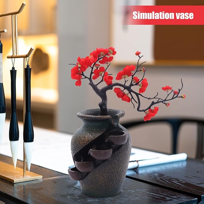 Tabletop Fountains Indoor Water Fountains Flower Vase Fountain with Water Flow & Artificial Bouquet, Mini Tabletop Waterfall Fountain, Desktop Fountain for Office (Style 12) - Bloomnest