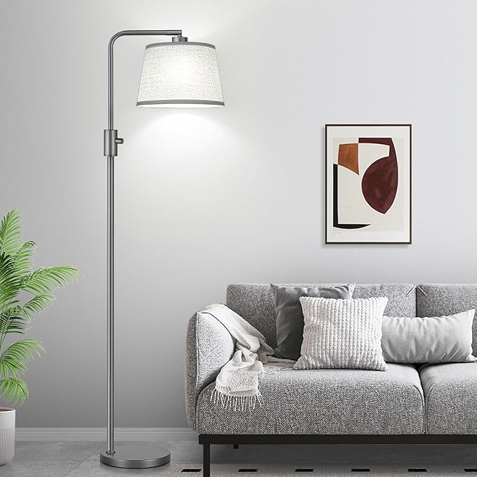 【Upgraded】 Dimmable Floor Lamp, 1000 Lumens LED Edison Bulb Included, Arc Floor Lamps for Living Room Modern Standing Lamp with Linen Shade, Tall Lamps for Living Room Bedroom Office Dining Room-Grey - Bloomnest