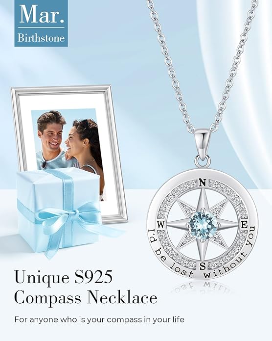 S925 Necklace Gift for Wife |Compass Jewelry |Women Anniversary |Sterling Silver |Girlfriend Birthday Gifts for Her Valentines |I'd be Lost without You |Jewel 18K Gold - Bloomnest
