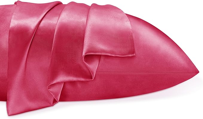 BEDELITE Satin Pillowcase for Hair and Skin, Super Soft and Cooling Similar to Silk Pillow Cases 2 Pack with Envelope Closure, Gift for Women Men(20"x40" King Size, Hot Pink) - Bloomnest