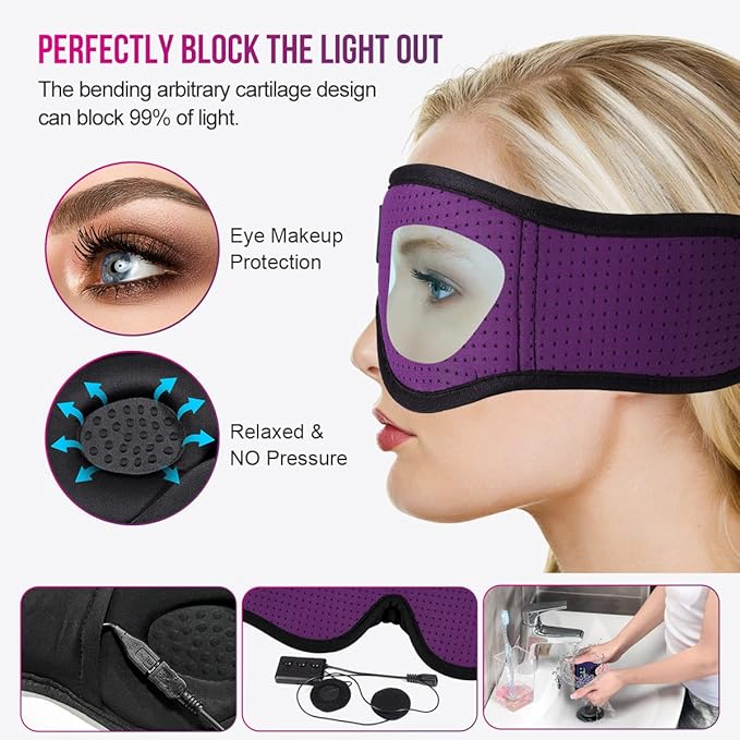 MUSICOZY 3D Bluetooth 5.4 Sleep Headphones, Breathable Wireless Music Eye Mask, Sleeping Headphones with Headband for Side Sleepers, Women, Men, Air Travel, Unique Tech Gifts - Bloomnest