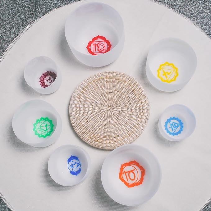 Hye-eun Crystal Singing Bowls Chakra Set of 7, 432hz 7-12 Inch Quartz Sound Bowls Meditation Set with Carrying Case for Yoga Sound Healing - Bloomnest