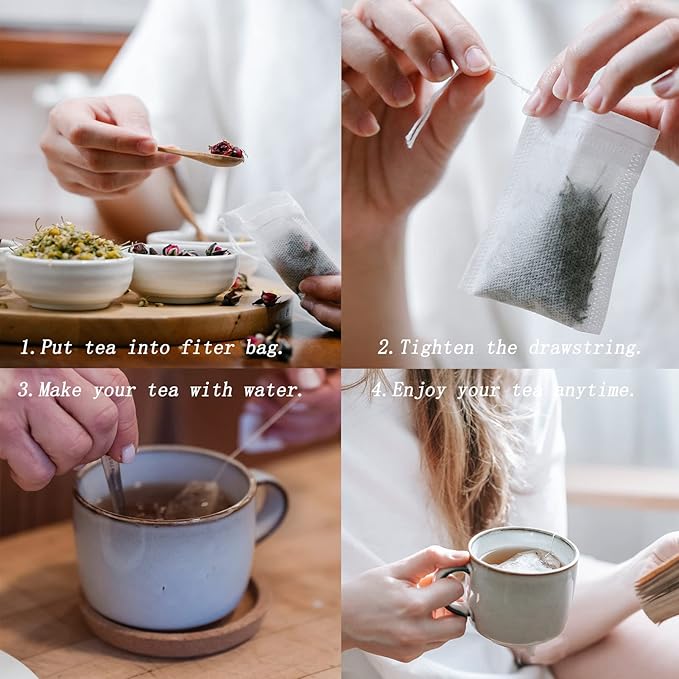 400pcs Loose Leaf Tea Empty Tea Bags - Round Natural Disposable Tea Filter Bags, Unbleached Paper Drawstring Tea & Coffee Brewing & Soup Bags - Bloomnest