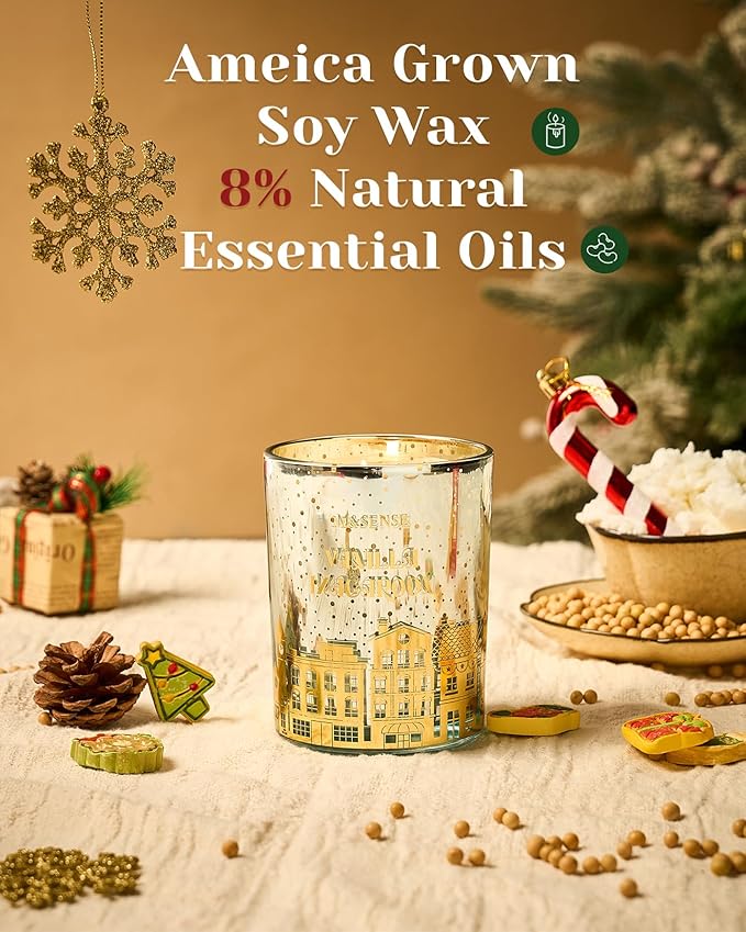 M&SENSE Vanilla Macaroon Wooden Wick Christmas Candle, Large 18oz 100 Hours Long Lasting Burn Time, Natural Soy Wax Non Toxic, Perfect Jar Candle Gifts for Holiday Birthday Celebration - Bloomnest