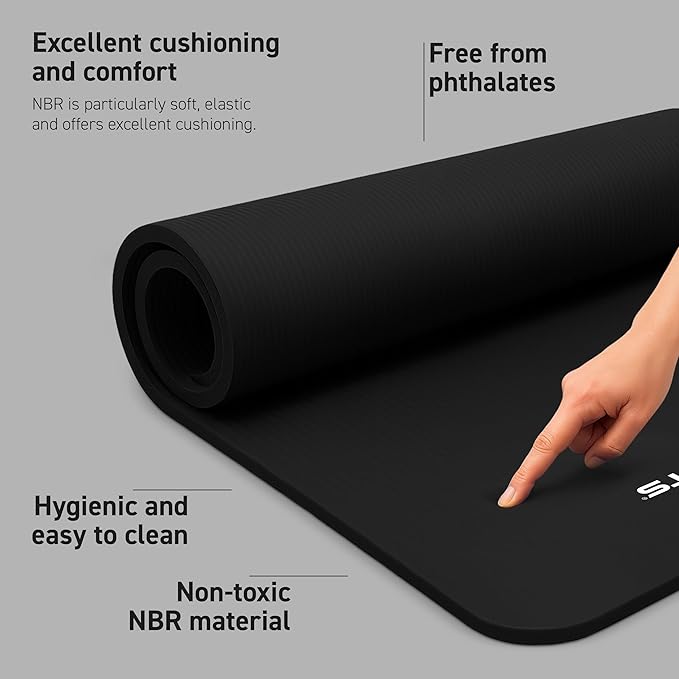 Yoga Mat Premium Non Slip Thick – Extra Comfortable Exercise Mat for Home Workouts, Pilates, Stretching & Gym – Cushioned NBR Foam, Gym Mat with Strap, for Women & Men - Bloomnest