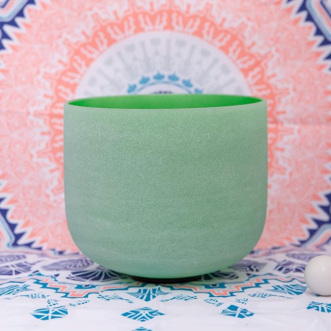 ENERGYSOUND 432Hz Perfect Pitch F Heart Chakra Frosted Green Colored Quartz Crystal Singing Bowl 10 inch mallet and o-ring included - Bloomnest