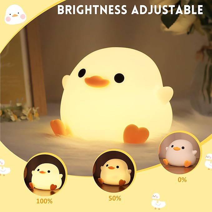 DoDo Duck Night Light, Duck Bean Nursery Silicone Bedside Lamp with Dimmable USB Rechargeable Timer, Perfect Animal Gift to Kids Baby, Birthday Christmas Easter for Home Bedroom Decor - Bloomnest