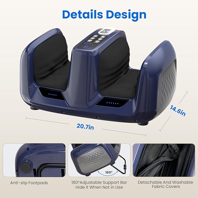 Shiatsu Foot Massager Electric Feet Massager with Heat and Deep Tissue Kneading for Relief Fatigue, Deep Rolling Massage, Promotes Blood Circulation, Wireless Remote Control - Bloomnest