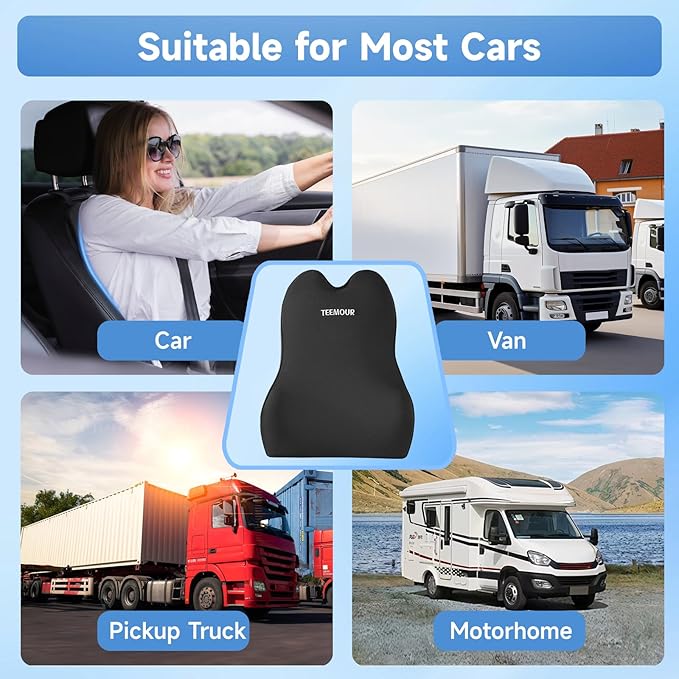 Lumbar Support Pillow for Car Improve Lower Back Pain Relief & Sitting Posture Back Support Memory Foam Back Cushion for Driving, Lumbar Comfort for Long Sitting, Truck with Three Adjustable Straps - Bloomnest