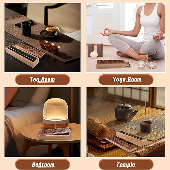 Incense Hoder Burner, Wooden Incense Storage Box for Sticks, Incense Stick Stand Burner Ash Catcher Tray for Meditation Yoga Spa Room Decor - Bloomnest