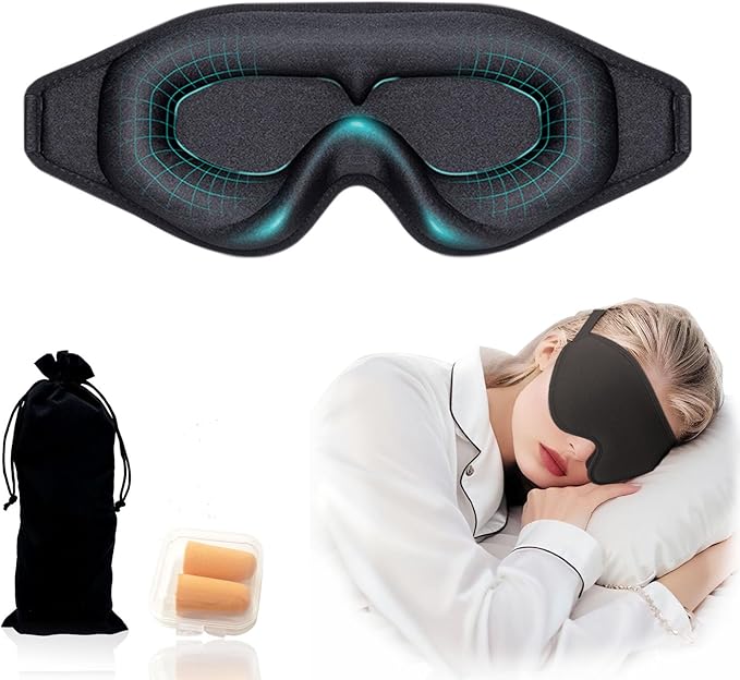 3D Contoured Sleep Eye mask Side Sleeper Men Women Zero Eye Pressure high Density Memory Foam Soft Breathable Light Blocking Night Blindfold Travel Yoga Napping Black - Bloomnest