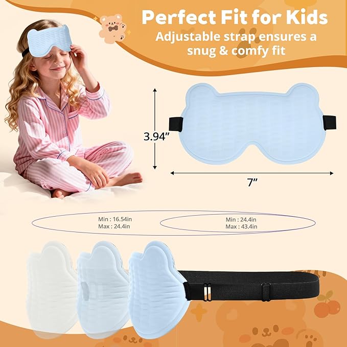 3D Kids Sleep Mask – Cute Bear Eye Mask for Sleeping, Comfortable Memory Foam Sleep Mask for Kids, Adjustable Strap and Lightweight Sleeping Mask for Boys Girls Teens Ages 5-15 (Blue) - Bloomnest