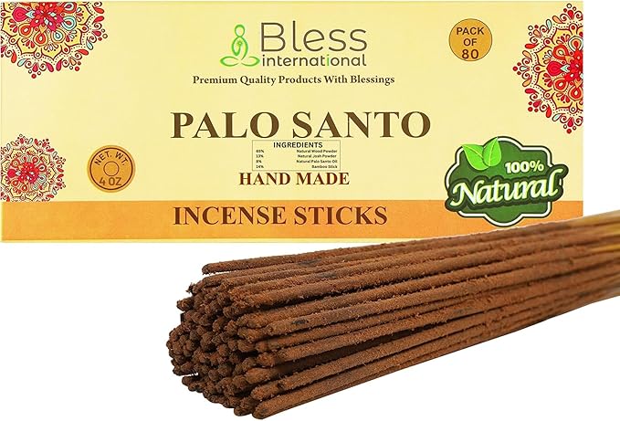Bless-Palo-Santo 100%-Natural-Handmade-Hand-Dipped-Incense-Sticks Organic-Chemicals-Charcoal-Free Purification-Relaxation-Positivity-Yoga-Meditation Best-Woods-Scent (80 Sticks (4.20 OZ)) BlessInternational