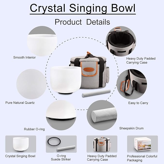 RYAN DVAN 10 Inch G Note Frosted Throat Chakra Crystal Singing Bowl with Free Heavy-Duty Carrying Case and Suede Striker O-Ring - Bloomnest