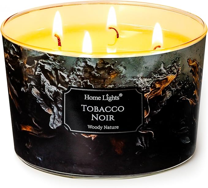 HomeLights Scented Candles for Women & Men, 18oz Candle Jars Aromatherapy 4-Wick Candle, Ideal for Industrial Chic Home Decor and Gifts, Tobacco Noir Fragrance - Bloomnest
