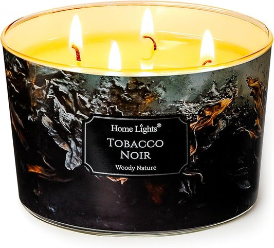 HomeLights Scented Candles for Women & Men, 18oz Candle Jars Aromatherapy 4-Wick Candle, Ideal for Industrial Chic Home Decor and Gifts, Tobacco Noir Fragrance - Bloomnest