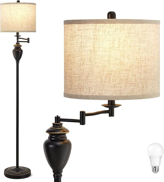 Floor Lamp for Living Room, 3 Color Temperature 350° Adjustable Swing Arm Floor Lamp Vintage Standing Lamp Traditional Farmhouse Tall Floor Lamps for Bedroom Office Home Nursery Study Room Hotel - Bloomnest