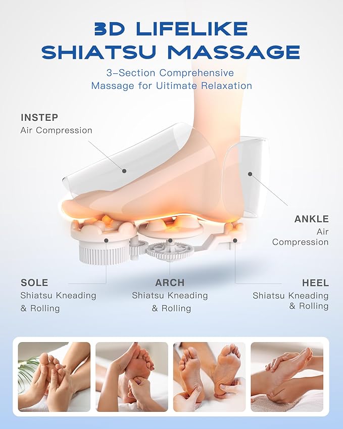 KINGJOY Foot Massager with Heat for Neuropathy, [2025 Upgraded], Deep Kneading Shiatsu Foot Massager for Plantar Fasciitis, Fits Up to Men Size 14, Gifts for Women Mom Men Dad Seniors - Bloomnest